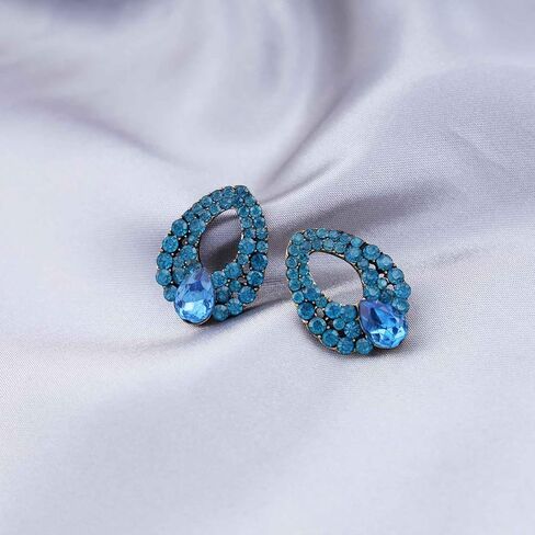 Vintage Teardrop Sapphire Earrings Blue Crystal Stud Earrings Sapphire Gemstone Drop Earrings Rhinestone Cluster Earrings Weddings Earrings Jewelry for Women in Kuwait