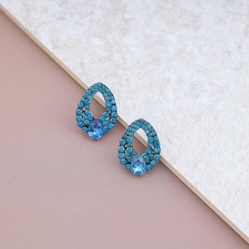Vintage Teardrop Sapphire Earrings Blue Crystal Stud Earrings Sapphire Gemstone Drop Earrings Rhinestone Cluster Earrings Weddings Earrings Jewelry for Women in Kuwait