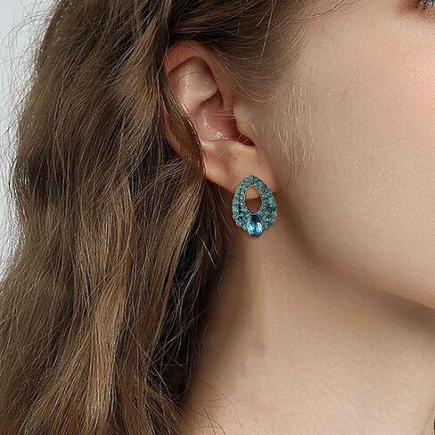 Vintage Teardrop Sapphire Earrings Blue Crystal Stud Earrings Sapphire Gemstone Drop Earrings Rhinestone Cluster Earrings Weddings Earrings Jewelry for Women in Kuwait