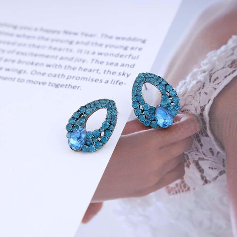 Vintage Teardrop Sapphire Earrings Blue Crystal Stud Earrings Sapphire Gemstone Drop Earrings Rhinestone Cluster Earrings Weddings Earrings Jewelry for Women in Kuwait