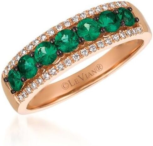LE VIAN Vanilla Diamond Emerald Statement Ring for Women I 14K Rose Gold Ring for Her (H-I, VS2-SI1, 0.15 Cttw) Promise Wedding Anniversary Band Size 7 in Kuwait