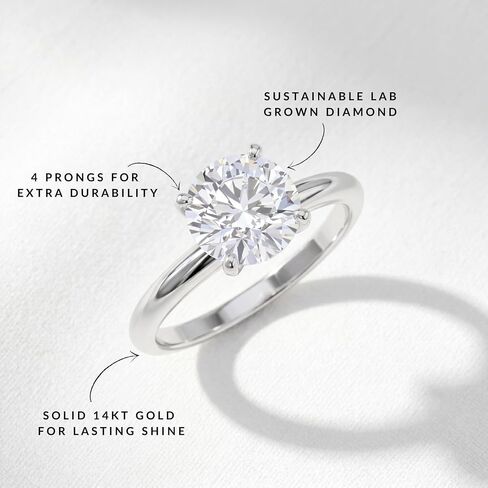 PRIVOSA — IGI Certified Lab Grown Diamond Solitaire Engagement Ring in 14K Gold - D-E VVS2-VS1 Round Brilliant 4-Prong Ring for Women - Made in USA in Saudi Arabia