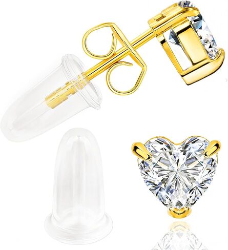 14K Gold Plated Earrings for Women Hypoallergenic 316L Stainless Steel Heart Cubic Zirconia Stud Earrings Birthday Valentine's Day Her CZ Jewelry Gifts in Kuwait