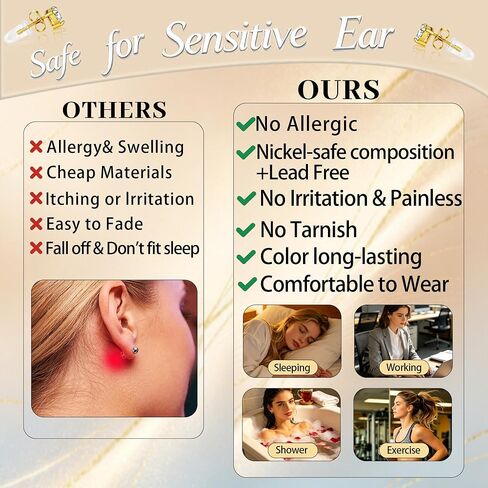 14K Gold Plated Earrings for Women Hypoallergenic 316L Stainless Steel Heart Cubic Zirconia Stud Earrings Birthday Valentine's Day Her CZ Jewelry Gifts in Kuwait