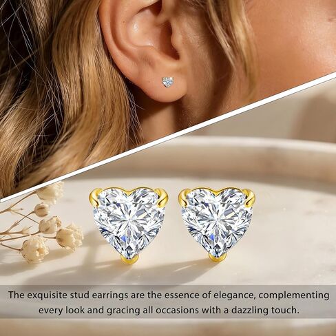 14K Gold Plated Earrings for Women Hypoallergenic 316L Stainless Steel Heart Cubic Zirconia Stud Earrings Birthday Valentine's Day Her CZ Jewelry Gifts in Kuwait