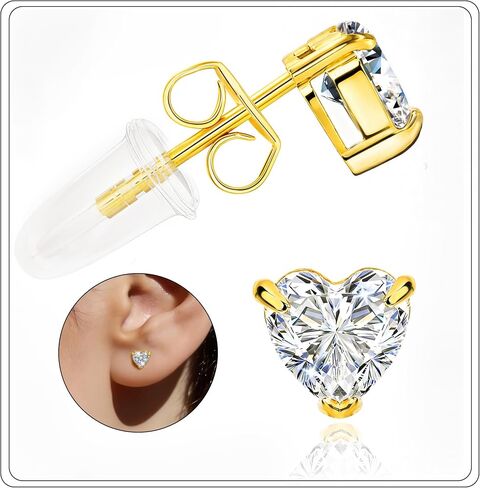 14K Gold Plated Earrings for Women Hypoallergenic 316L Stainless Steel Heart Cubic Zirconia Stud Earrings Birthday Valentine's Day Her CZ Jewelry Gifts in Kuwait