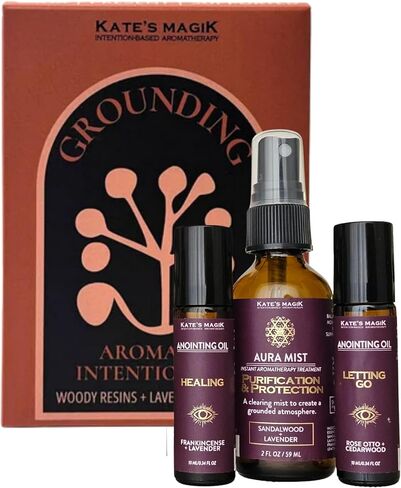 Kate’s Magik Grounding Aromatic Intention Set, Aura Mist and Anointing Oil Roll-Ons, Lavender, Frankincense & Cedarwood, Wearable Aromatherapy for Calm and Emotional Balance in Saudi Arabia