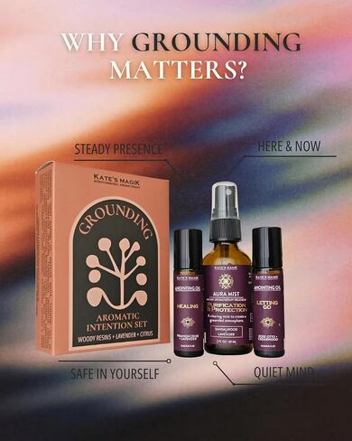 Kate’s Magik Grounding Aromatic Intention Set, Aura Mist and Anointing Oil Roll-Ons, Lavender, Frankincense & Cedarwood, Wearable Aromatherapy for Calm and Emotional Balance in Saudi Arabia