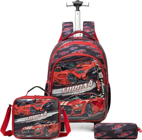 Kids Rolling Cars Backpack for Boys Trolley Suitcases Luggage Travel with Wheels Bookbag Wheeled 17" 3PCS Roller Backpacks Toddler Tote Bag Back Pack School Bags Set Elementary Red in Saudi Arabia