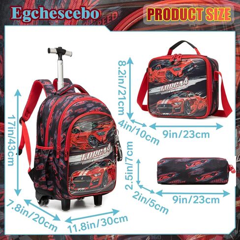 Kids Rolling Cars Backpack for Boys Trolley Suitcases Luggage Travel with Wheels Bookbag Wheeled 17" 3PCS Roller Backpacks Toddler Tote Bag Back Pack School Bags Set Elementary Red in Saudi Arabia