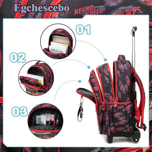 Kids Rolling Cars Backpack for Boys Trolley Suitcases Luggage Travel with Wheels Bookbag Wheeled 17" 3PCS Roller Backpacks Toddler Tote Bag Back Pack School Bags Set Elementary Red in Saudi Arabia