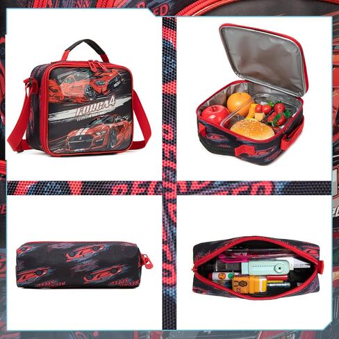 Kids Rolling Cars Backpack for Boys Trolley Suitcases Luggage Travel with Wheels Bookbag Wheeled 17" 3PCS Roller Backpacks Toddler Tote Bag Back Pack School Bags Set Elementary Red in Saudi Arabia