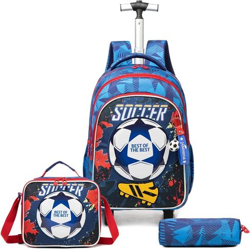 Kids Rolling Cars Backpack for Boys Trolley Suitcases Luggage Travel with Wheels Bookbag Wheeled 17" 3PCS Roller Backpacks Toddler Tote Bag Back Pack School Bags Set Elementary Red in Saudi Arabia
