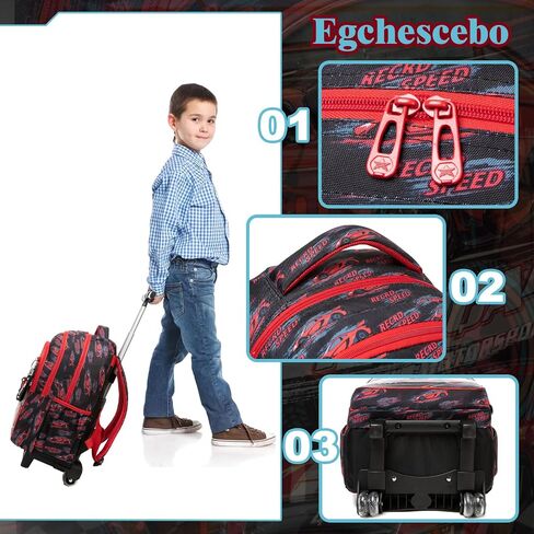 Kids Rolling Cars Backpack for Boys Trolley Suitcases Luggage Travel with Wheels Bookbag Wheeled 17" 3PCS Roller Backpacks Toddler Tote Bag Back Pack School Bags Set Elementary Red in Saudi Arabia