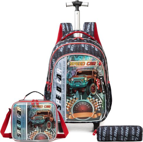 Kids Rolling Cars Backpack for Boys Trolley Suitcases Luggage Travel with Wheels Bookbag Wheeled 17" 3PCS Roller Backpacks Toddler Tote Bag Back Pack School Bags Set Elementary Red in Saudi Arabia