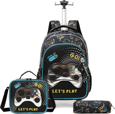 Kids Rolling Cars Backpack for Boys Trolley Suitcases Luggage Travel with Wheels Bookbag Wheeled 17" 3PCS Roller Backpacks Toddler Tote Bag Back Pack School Bags Set Elementary Red in Saudi Arabia