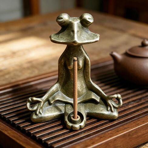 Vintage Brass Yoga Frog Incense Holder,Meditating Frog Incense Burner,Handcrafted Zen Frog Statue for Home Decor,Retro Decorative Incense Burner in Kuwait