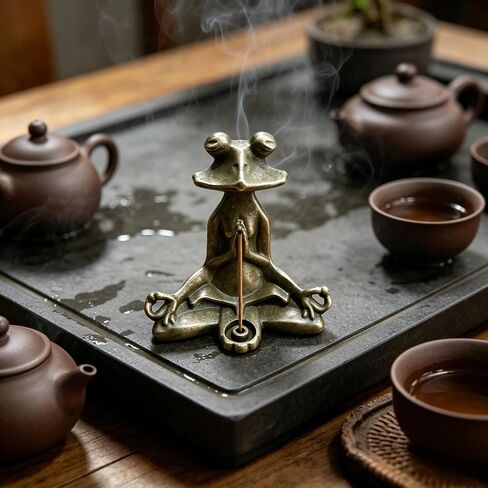 Vintage Brass Yoga Frog Incense Holder,Meditating Frog Incense Burner,Handcrafted Zen Frog Statue for Home Decor,Retro Decorative Incense Burner in Kuwait