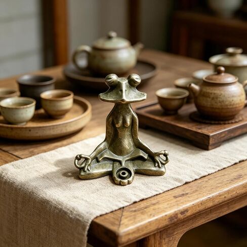 Vintage Brass Yoga Frog Incense Holder,Meditating Frog Incense Burner,Handcrafted Zen Frog Statue for Home Decor,Retro Decorative Incense Burner in Kuwait