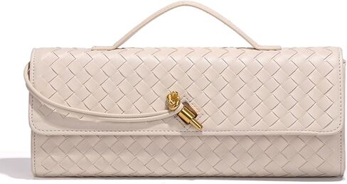 Evening Woven Handbag for Women PU Leather Clutch Purses Removable Strap Shoulder Bag Fashion Crossbody Tote Bag (Beige) in Saudi Arabia