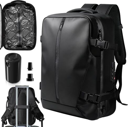 Vacuum Backpack Travel with Pump, 60L Exapandable Air Compression Vacuum System, Available Boarding, Carry on Luggage, Water Resistant, TSA Lock and Strong Sealing Airbag for Travel, Black in Saudi Arabia