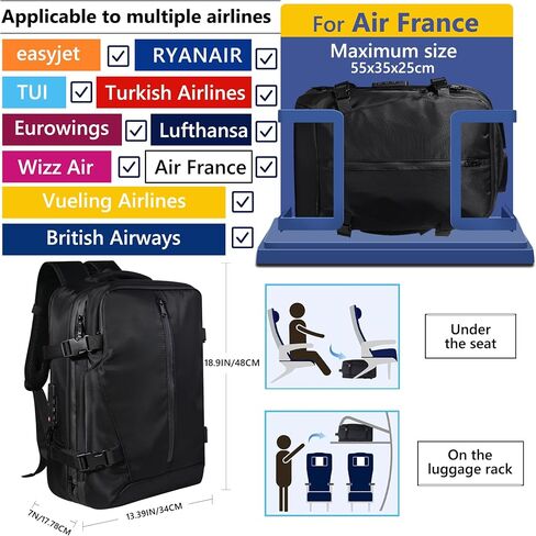 Vacuum Backpack Travel with Pump, 60L Exapandable Air Compression Vacuum System, Available Boarding, Carry on Luggage, Water Resistant, TSA Lock and Strong Sealing Airbag for Travel, Black in Saudi Arabia