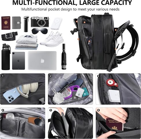 Vacuum Backpack Travel with Pump, 60L Exapandable Air Compression Vacuum System, Available Boarding, Carry on Luggage, Water Resistant, TSA Lock and Strong Sealing Airbag for Travel, Black in Saudi Arabia