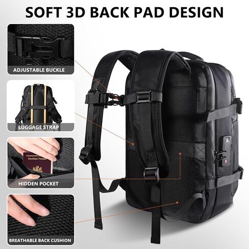 Vacuum Backpack Travel with Pump, 60L Exapandable Air Compression Vacuum System, Available Boarding, Carry on Luggage, Water Resistant, TSA Lock and Strong Sealing Airbag for Travel, Black in Saudi Arabia