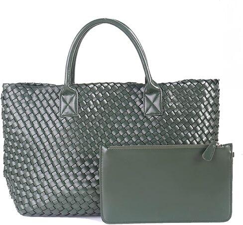 Fashion Woven Vegan Leather Shopper Tote Travel Handbag Women's Large Capacity Shoulder Bag in Saudi Arabia