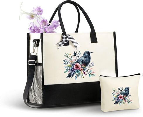 InnoBeta Crow Gifts for Women Canvas Tote Bag, Crow Gifts Tote with Top Zipper Closure and Shoulder Strap for Birthday, Mother's Day, Christmas in Kuwait