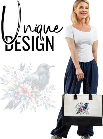 InnoBeta Crow Gifts for Women Canvas Tote Bag, Crow Gifts Tote with Top Zipper Closure and Shoulder Strap for Birthday, Mother's Day, Christmas in Kuwait
