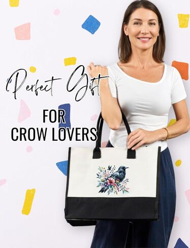 InnoBeta Crow Gifts for Women Canvas Tote Bag, Crow Gifts Tote with Top Zipper Closure and Shoulder Strap for Birthday, Mother's Day, Christmas in Kuwait