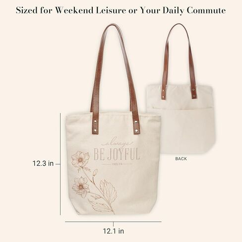 Christian Art Gifts Natural Canvas Tote Bags for Women with Inspirational Scripture, Easy Carry Vegan Leather Shoulder Straps in Kuwait