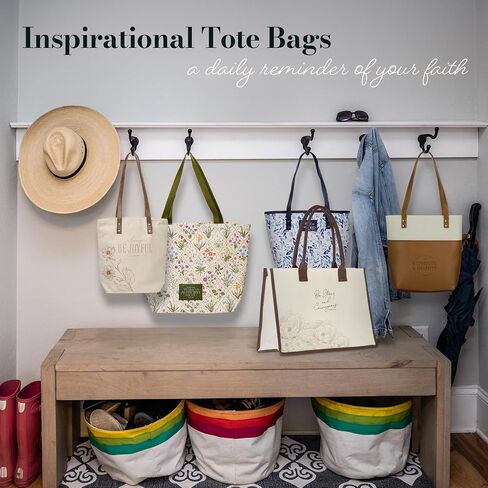 Christian Art Gifts Natural Canvas Tote Bags for Women with Inspirational Scripture, Easy Carry Vegan Leather Shoulder Straps in Kuwait