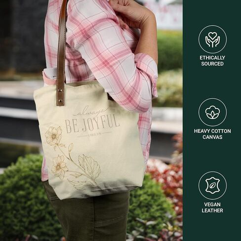 Christian Art Gifts Natural Canvas Tote Bags for Women with Inspirational Scripture, Easy Carry Vegan Leather Shoulder Straps in Kuwait