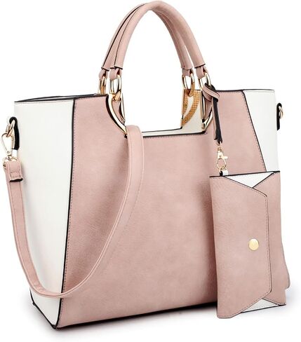 Women's Two-Tone Vegan Leather Tote Purse Large Top Handle Satchel Work Bag with Matching Wristlet in Kuwait