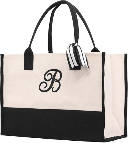 VANESSA ROSELLA Premium Quality Personalized Gift Monogram Initial 100% Cotton Chic Tote Bag with Customize Option - Black in Saudi Arabia