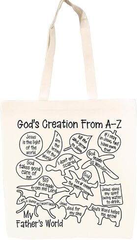 My Father's World KINDERGARTEN Curriculum Badges Canvas TOTE God's Creation from A to Z Fabric Markers in Kuwait