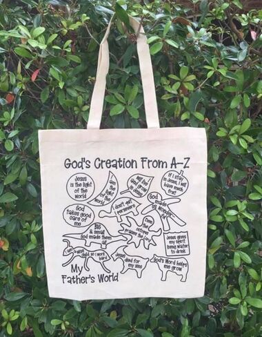 My Father's World KINDERGARTEN Curriculum Badges Canvas TOTE God's Creation from A to Z Fabric Markers in Kuwait