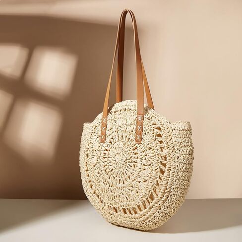Handwoven Straw Bag for Women Summer Beach Straw Shoulder Bags Round Tote Large Handbags Purses in Saudi Arabia