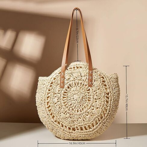 Handwoven Straw Bag for Women Summer Beach Straw Shoulder Bags Round Tote Large Handbags Purses in Saudi Arabia