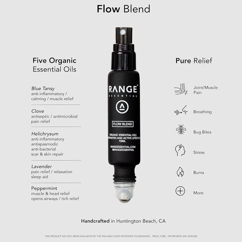 Range Essentials Flow Blend Essential Oil Sproller, Aromatherapy, Peppermint Lavender, Mini Travel Size, Portable Roll-On, Muscle Soothing, On-The-Go, Purse-Friendly, Spa, 10mL (0.34oz) in Saudi Arabia