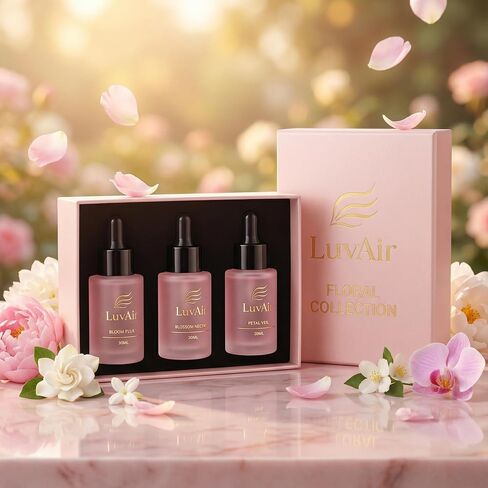 زيوت عطرية طبيعية 100% من LuvAir للناشرين بدون ماء - مجموعة الأزهار أو الفواكه أو الخشبية (3 × 30 مل) - زيوت عطرية نقية طويلة الأمد (مجموعة الأزهار) in Kuwait