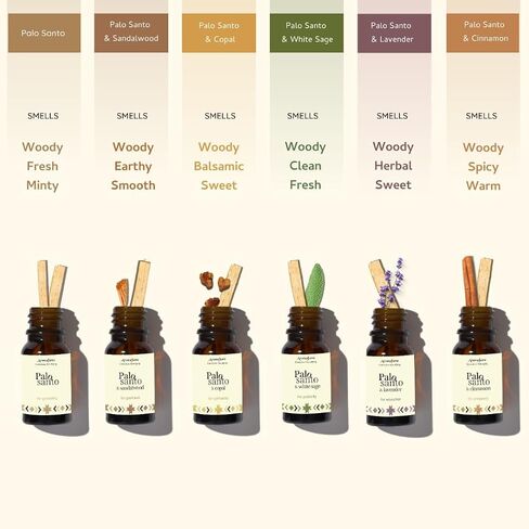Palo Santo Essential Oil Diffuser Blend Gift Set by Aromafume | 6 x 10ml / 0.33 fl oz l Aromatherapy Oil for Smokeless Smudging | Natural Air freshners for Home | Spiritual Meditation Accessories in Saudi Arabia