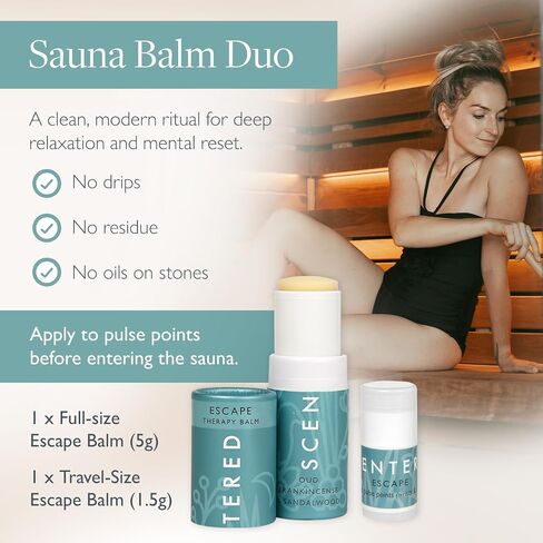 Scentered Sauna Balm Duo - Escape Essential Oils Blend Aromatherapy Balm Stick for Sauna Rituals - Sauna Accessories Set with Oud, Frankincense & Sandalwood - Sauna Gifts in Saudi Arabia