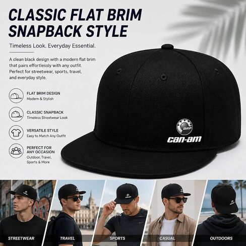 Canam Snapback Hat for Men Women, Adjustable Black Baseball Cap Flat Brim Hip Hop Trucker Hat, Fashion Summer Casual Streetwear Cap in Saudi Arabia