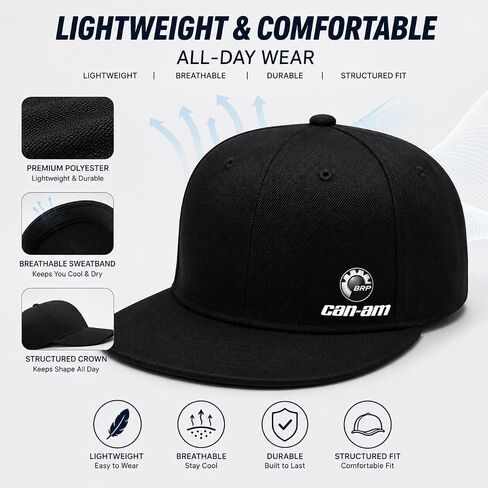 Canam Snapback Hat for Men Women, Adjustable Black Baseball Cap Flat Brim Hip Hop Trucker Hat, Fashion Summer Casual Streetwear Cap in Saudi Arabia