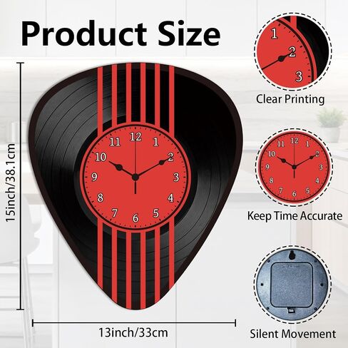 Musical Black Vinyl Record Wall Clock Battery Operated Silent Non Ticking Guitar Pick Clock Retro Unique Wall Art for Living Room Bedroom Home Music Studio Decoration in Saudi Arabia