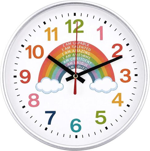 Gerrii Rainbow Wall Clock 8 Inch Learning Teaching Time Colorful Clock Silent Non Ticking Battery Operated for Classroom Bedroom School Homeschool Battery Operated Glass Lens in Kuwait