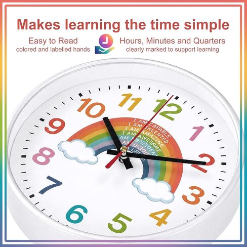 Gerrii Rainbow Wall Clock 8 Inch Learning Teaching Time Colorful Clock Silent Non Ticking Battery Operated for Classroom Bedroom School Homeschool Battery Operated Glass Lens in Kuwait